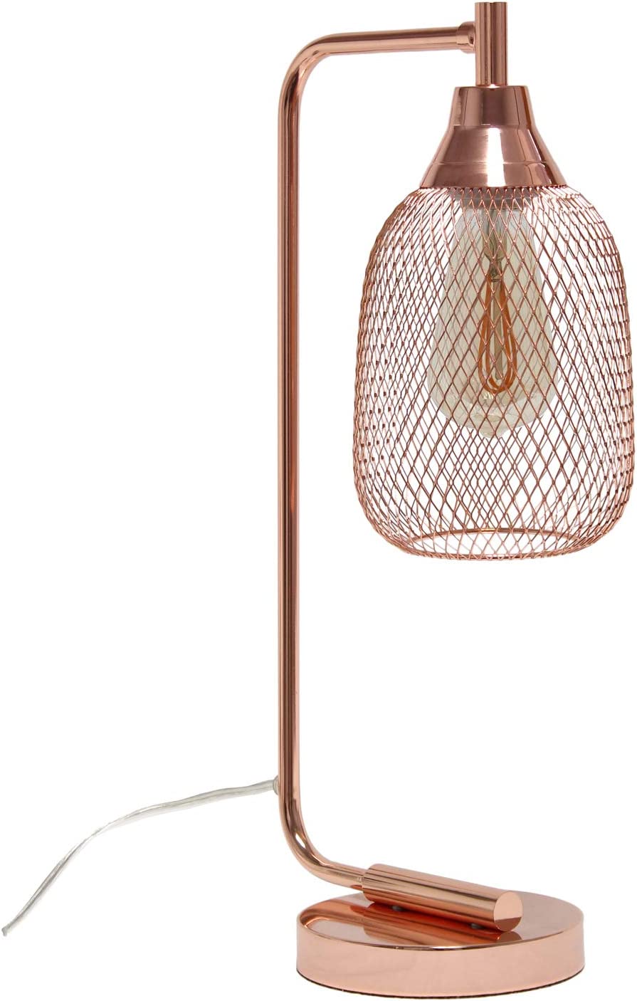 Lalia Home Industrial Office Desk Lamp with Wired Mesh Shade and Polished Rose Gold Finish