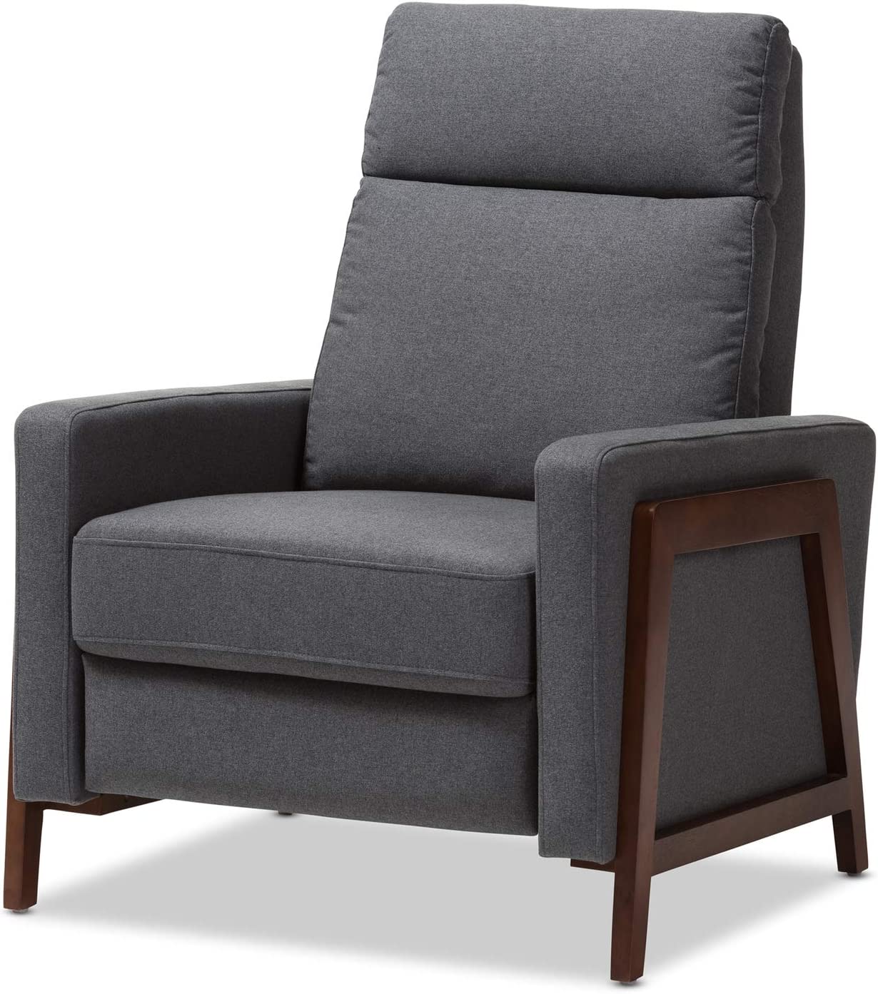 Baxton Studio Halstein Mid-Century Modern Grey Fabric Upholstered Lounge Chair Grey//Mid-Century/Fabric Dacron 100%&#34;/Eucalyptus Wood/HDF/Foam