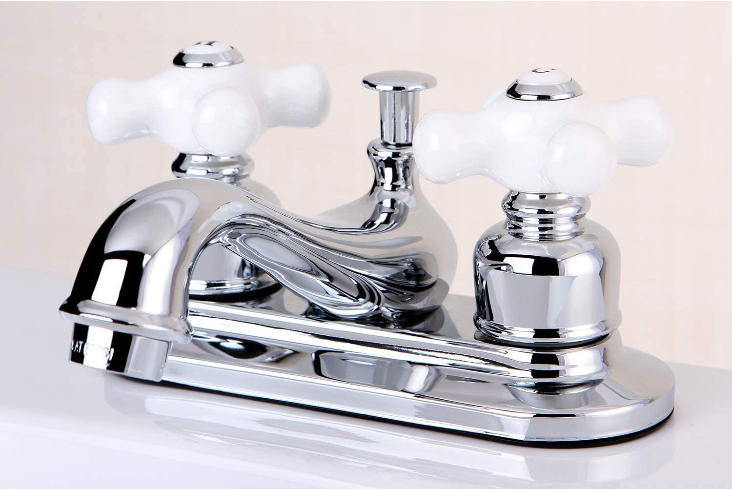 Kingston Brass KB601PX Restoration 4-Inch Centerset Lavatory Faucet with Porcelain Cross Handle, Polished Chrome