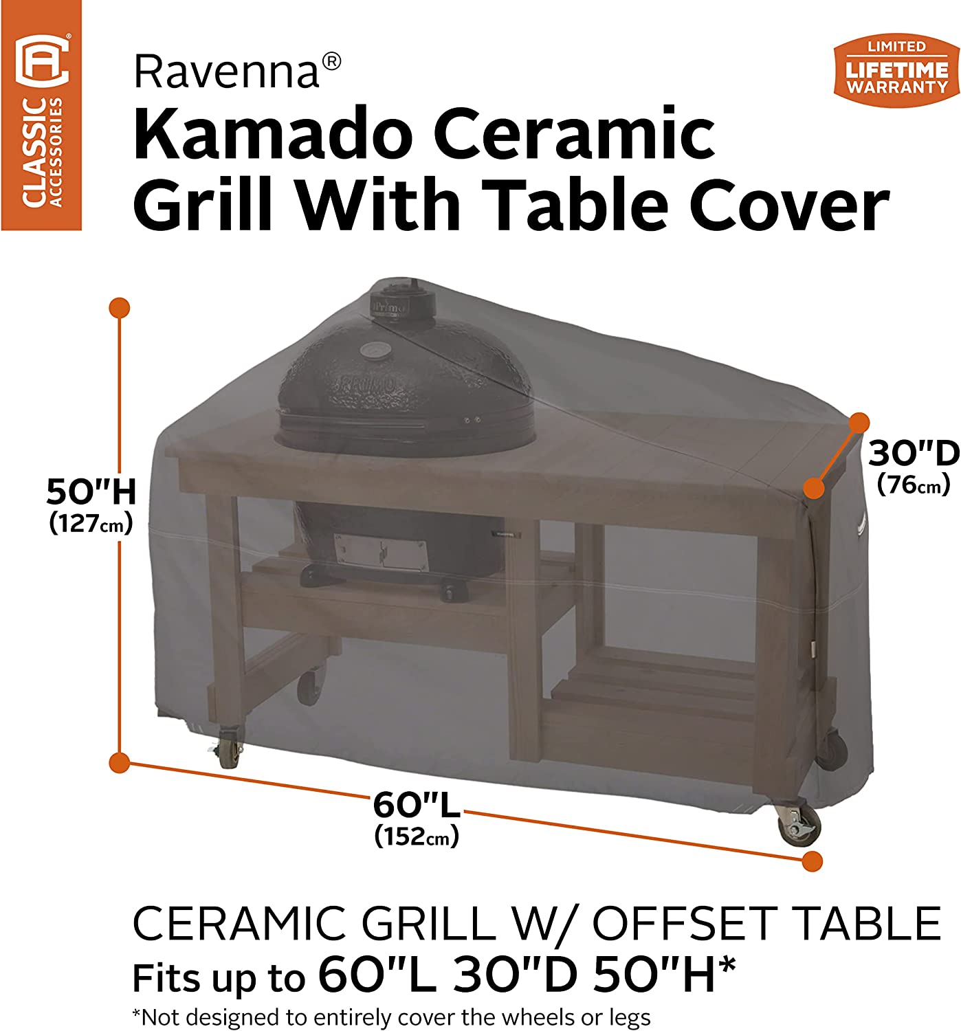 Classic Accessories Ravenna Water-Resistant 60 Inch Kamado Ceramic BBQ Grill Cover