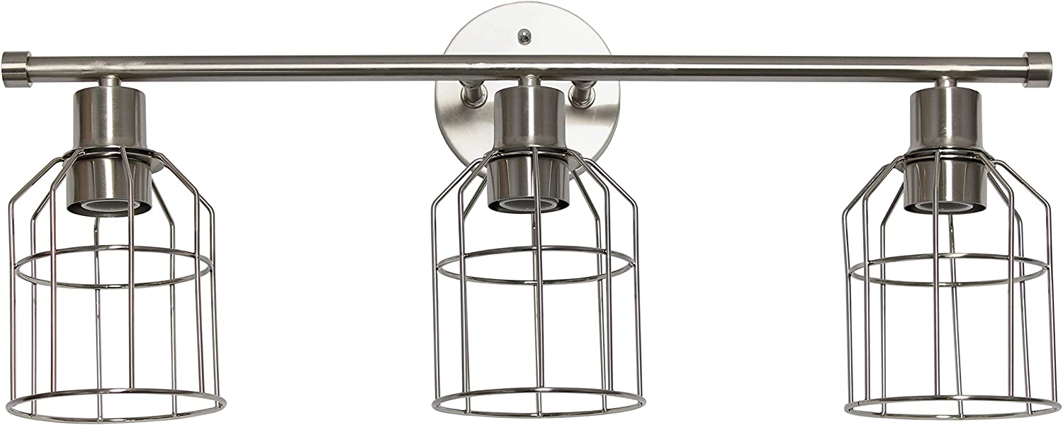 Elegant Designs VT1014-BSN 3 Light Cage Vanity Light, Brushed Nickel