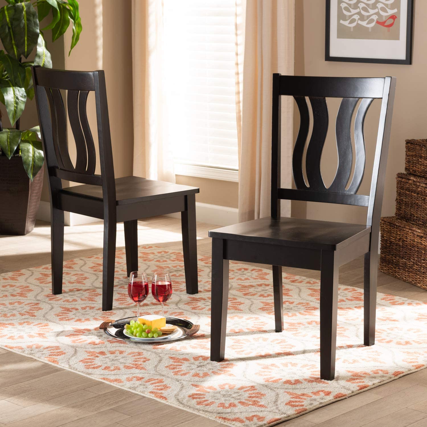 Baxton Studio Fenton Modern and Contemporary Transitional Dark Brown Finished Wood 2-Piece Dining Chair Set