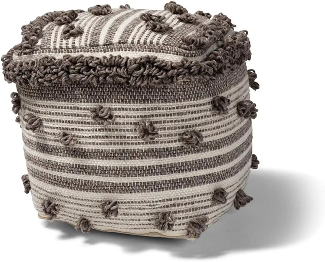 Eligah Ivory and Brown Moroccan Inspired Pouf Ottoman