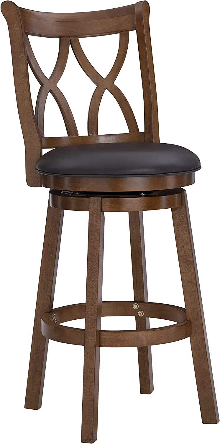 Powell Furniture Carmen Circular Bross Bar stool, Espresso Wood with Black Upholstered Seat,