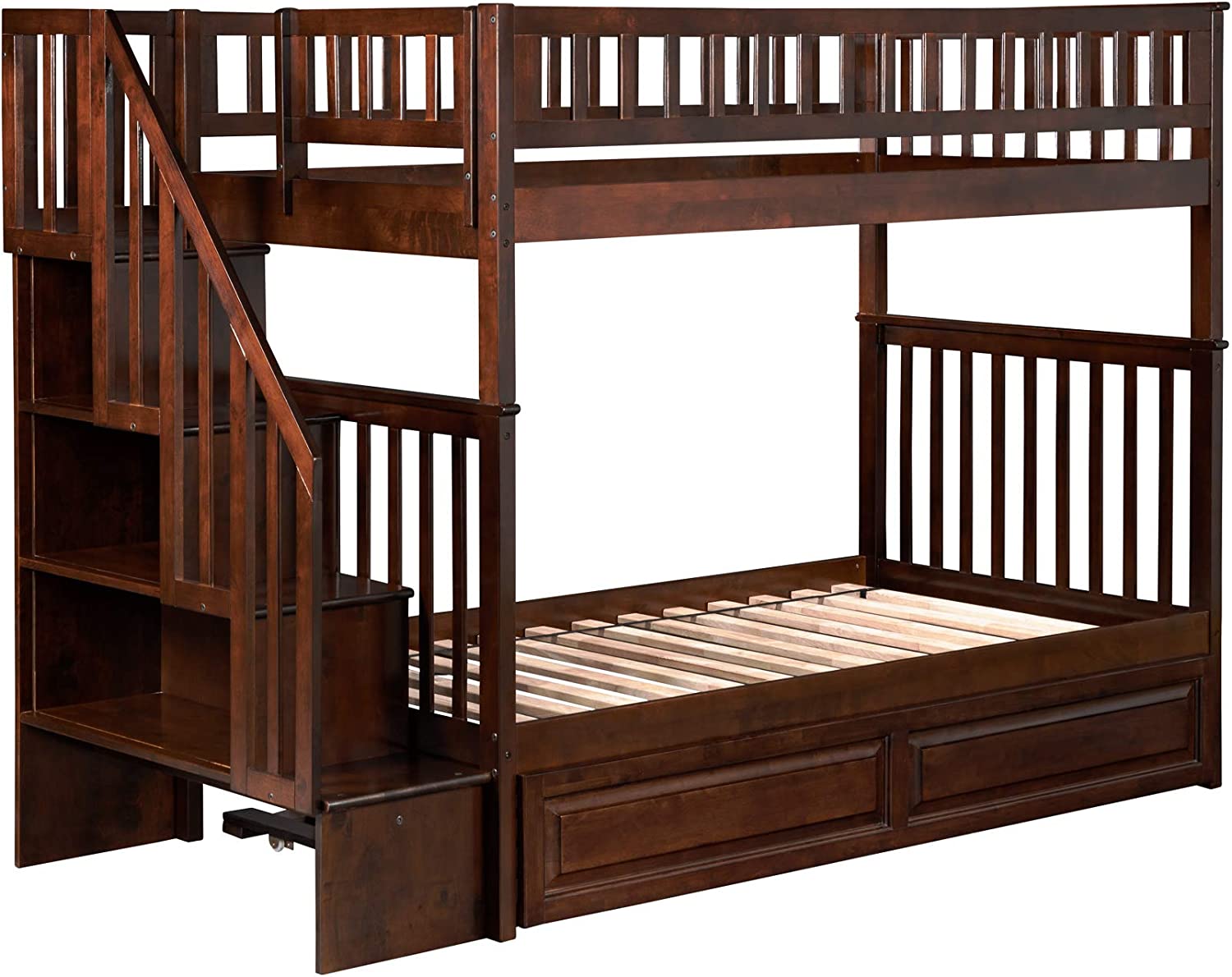 AFI Woodland Staircase Bunk Raised Panel Trundle Bed, Twin, Walnut, Twin/Twin