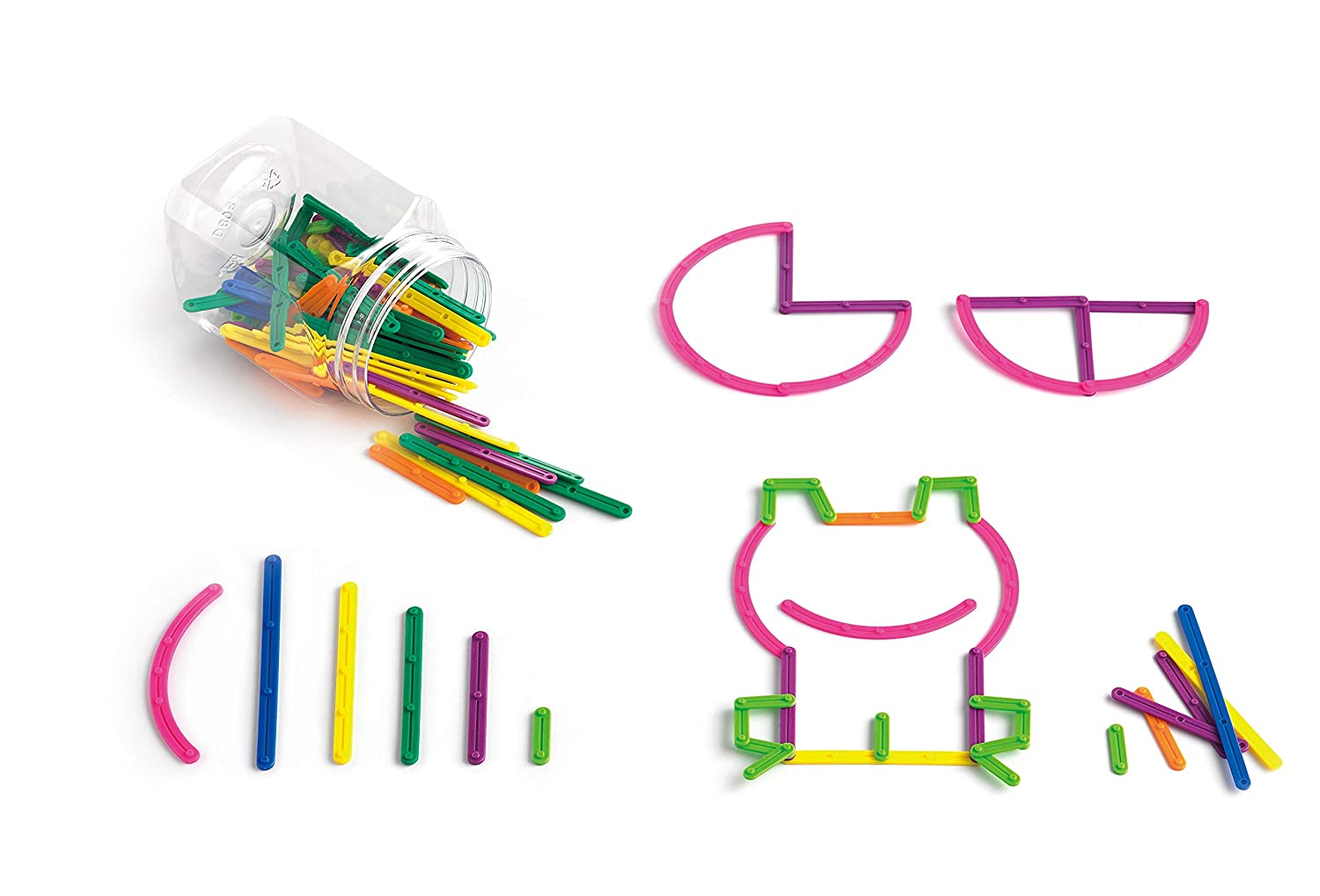 edxeducation - 21359 Junior GeoStix - Mini Jar Set of 160 - Geometric Construction Sticks - Build 2D Shapes and Pictures - Math Manipulative for Kids - Ages 3+