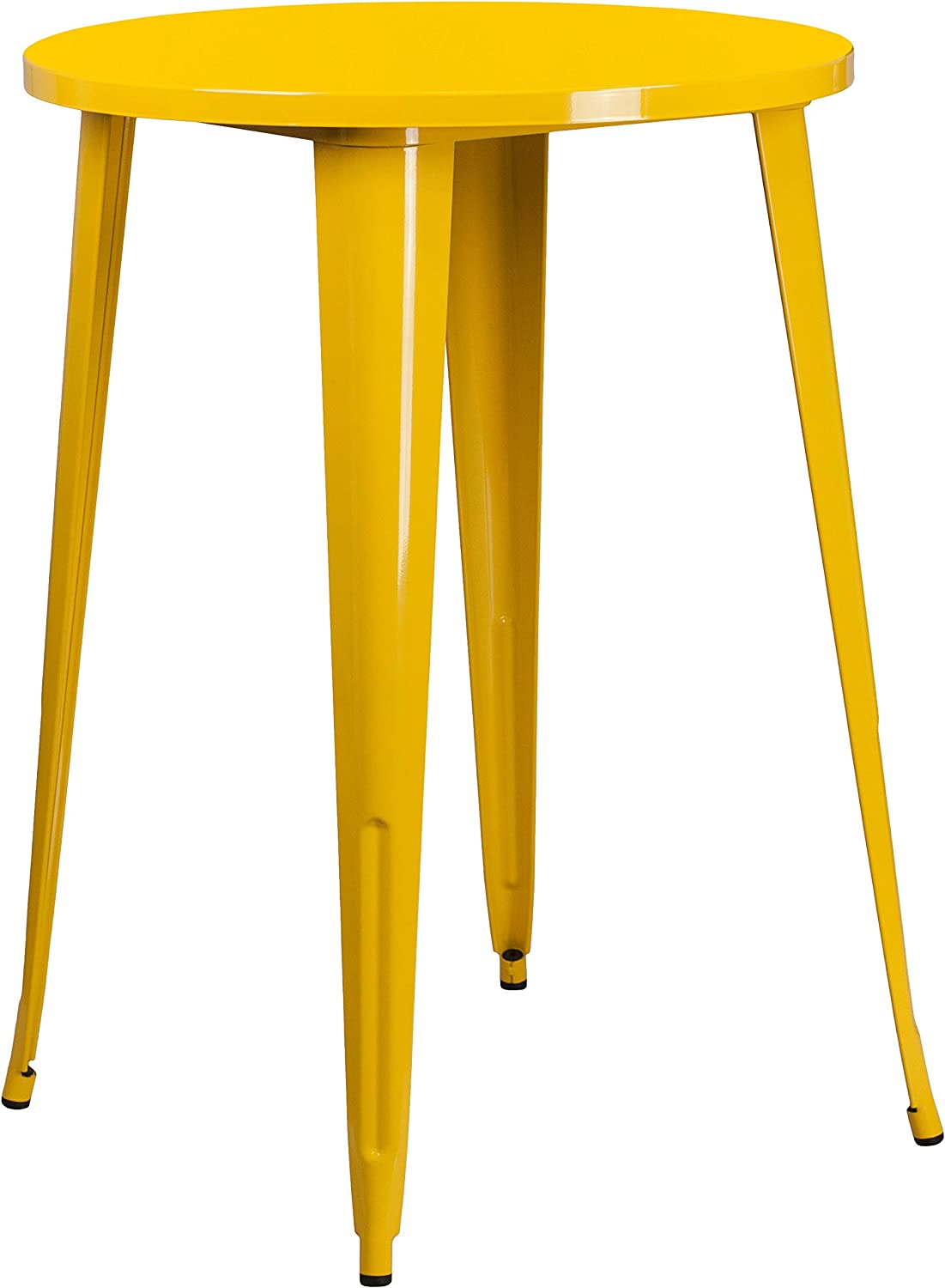 Flash Furniture Commercial Grade 30&#34; Round Yellow Metal Indoor-Outdoor Bar Table Set with 2 Square Seat Backless Stools