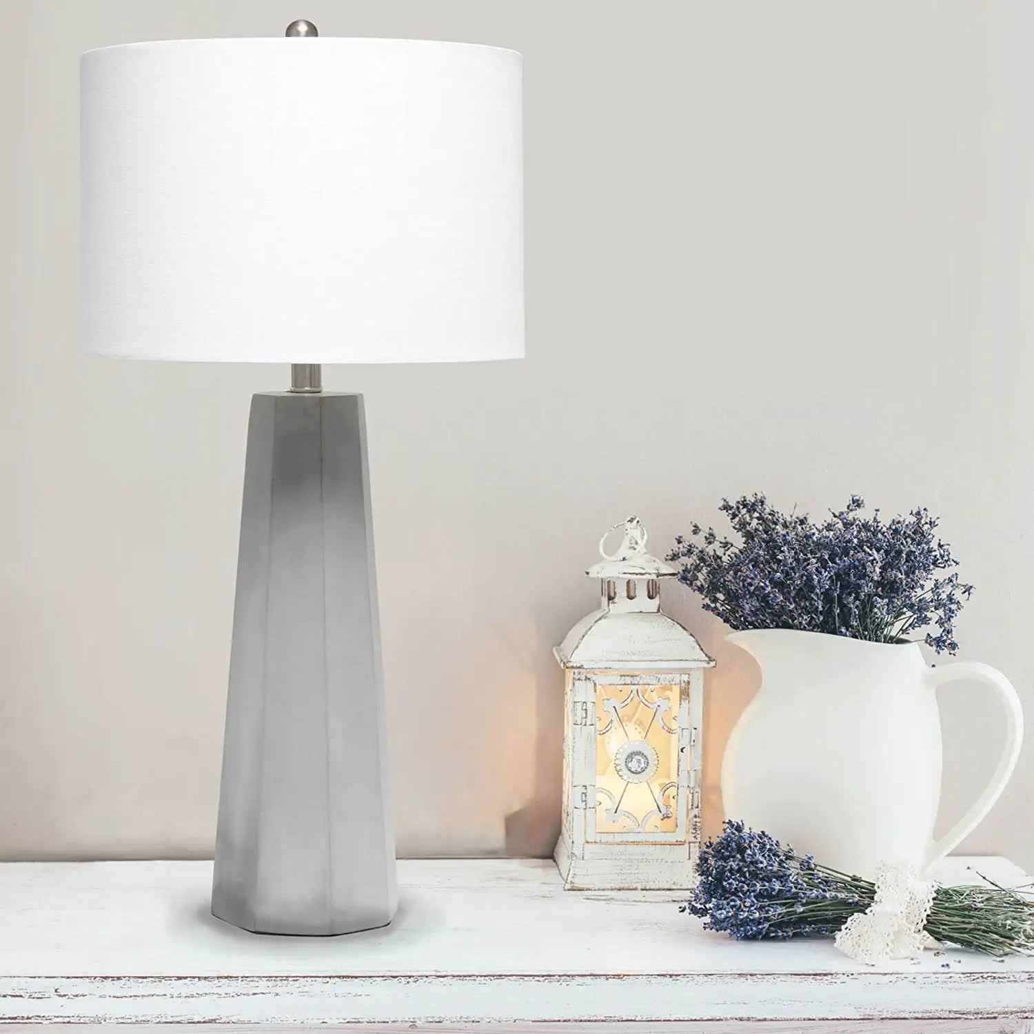 Lalia Home Modern Concrete Pillar Table Lamp with White Fabric Shade