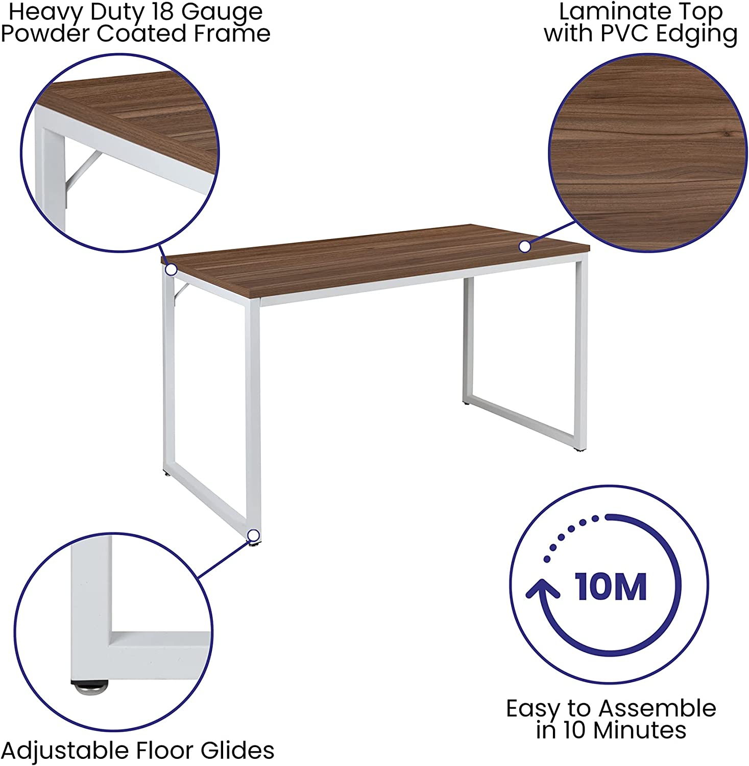 Tiverton Industrial Modern Desk - Commercial Grade Office Computer Desk and Home Office Desk - 47Inch Long (Walnut/White)
