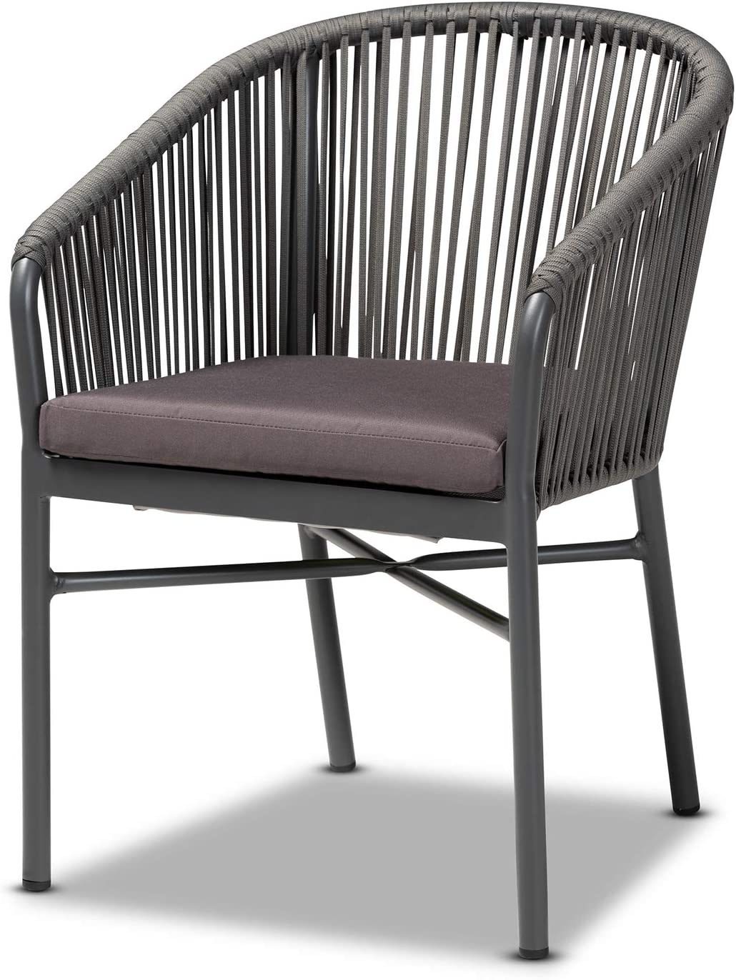 Baxton Studio Marcus Modern and Contemporary Grey Finished Rope and Metal Outdoor Dining Chair