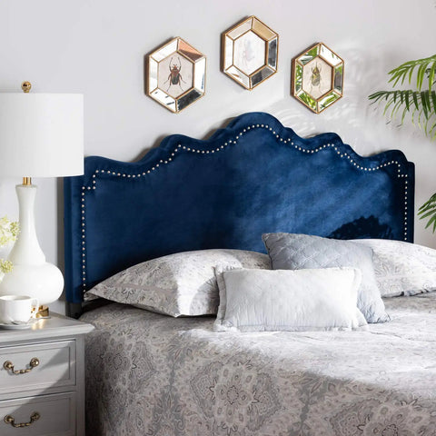 Baxton Studio Nadeen Modern and Contemporary Navy Blue Velvet Fabric Upholstered Queen Size Headboard