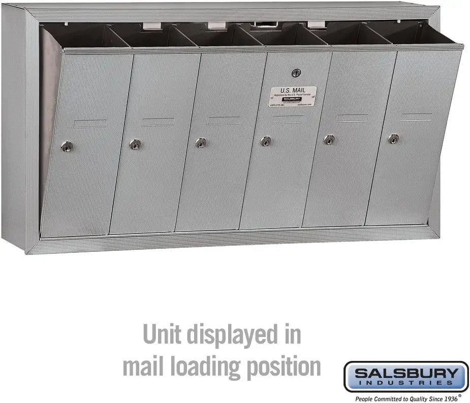 Salsbury Industries 3506ASP Surface Mounted Vertical Mailbox with Master Commercial Lock, Private Access and 6 Doors, Aluminum