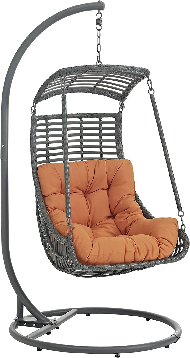 Modway EEI-2274-ORA-SET Jungle Outdoor Patio Balcony Porch Lounge Swing Chair Set with Stand Orange