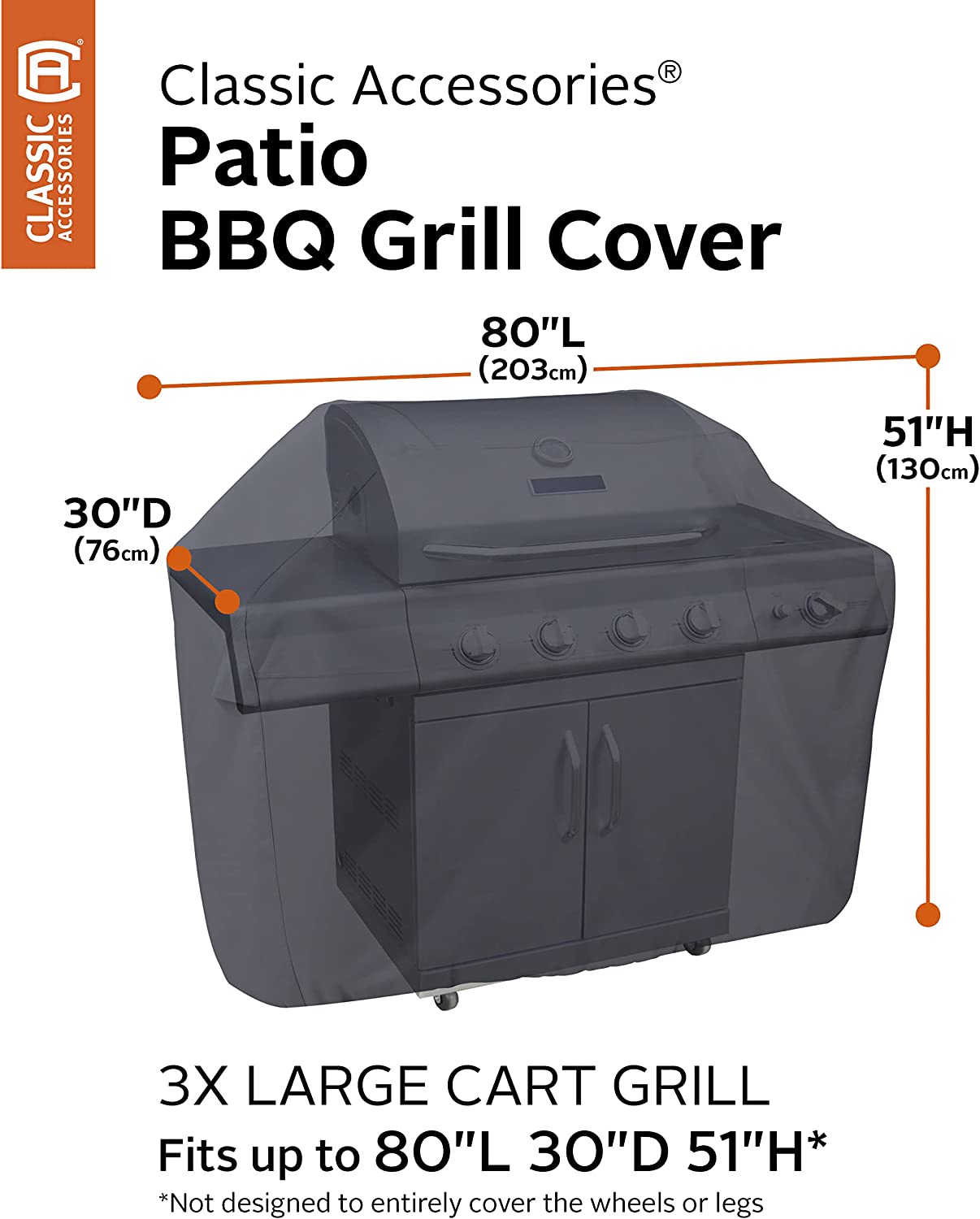 Classic Accessories Water-Resistant 80 Inch BBQ Grill Cover