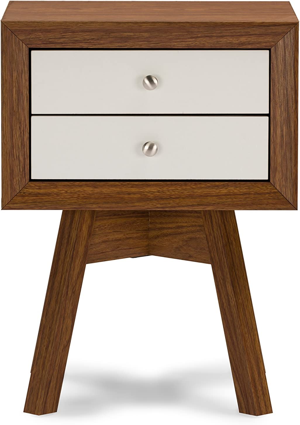 Baxton Studio Warwick Two-Tone Modern Accent Table and Nightstand, Walnut/White