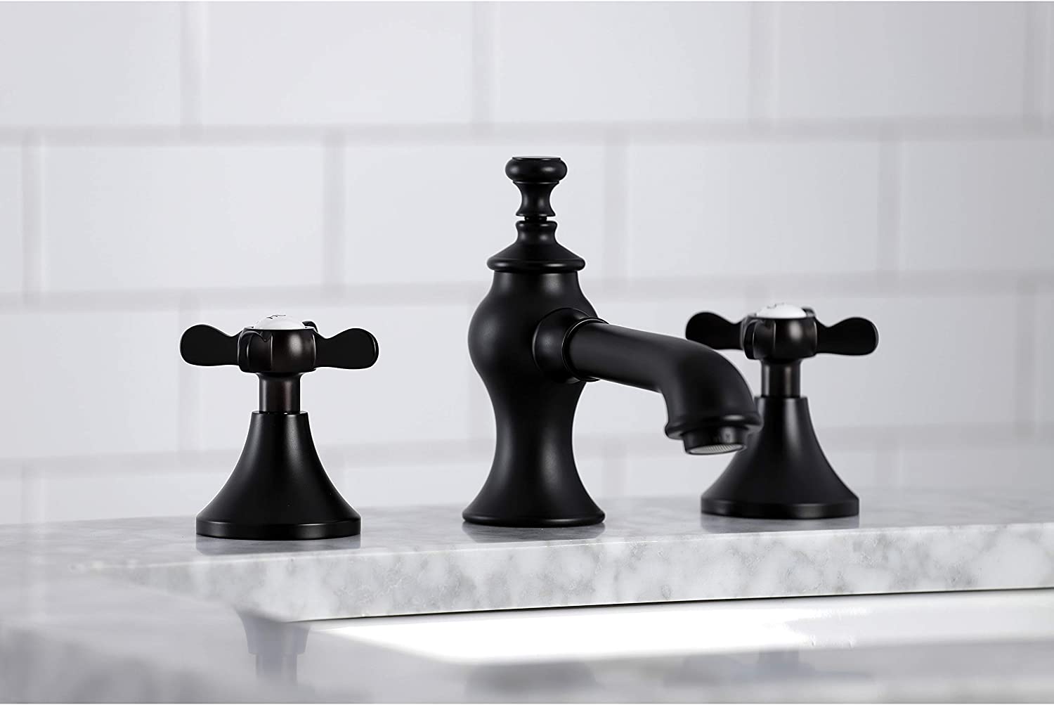 Kingston Brass KC7060BEX Essex Widespread Bathroom Faucet, Matte Black