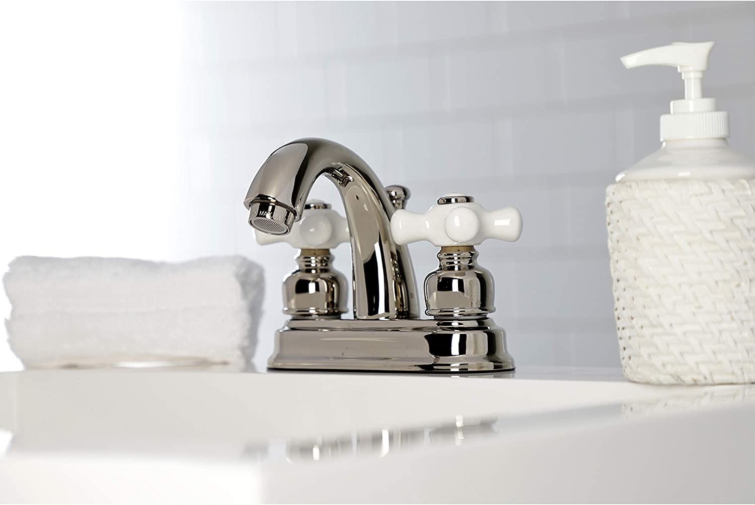 Kingston Brass KB5616PX Restoration 4&#34; Centerset Bathroom Faucet, Polished Nickel
