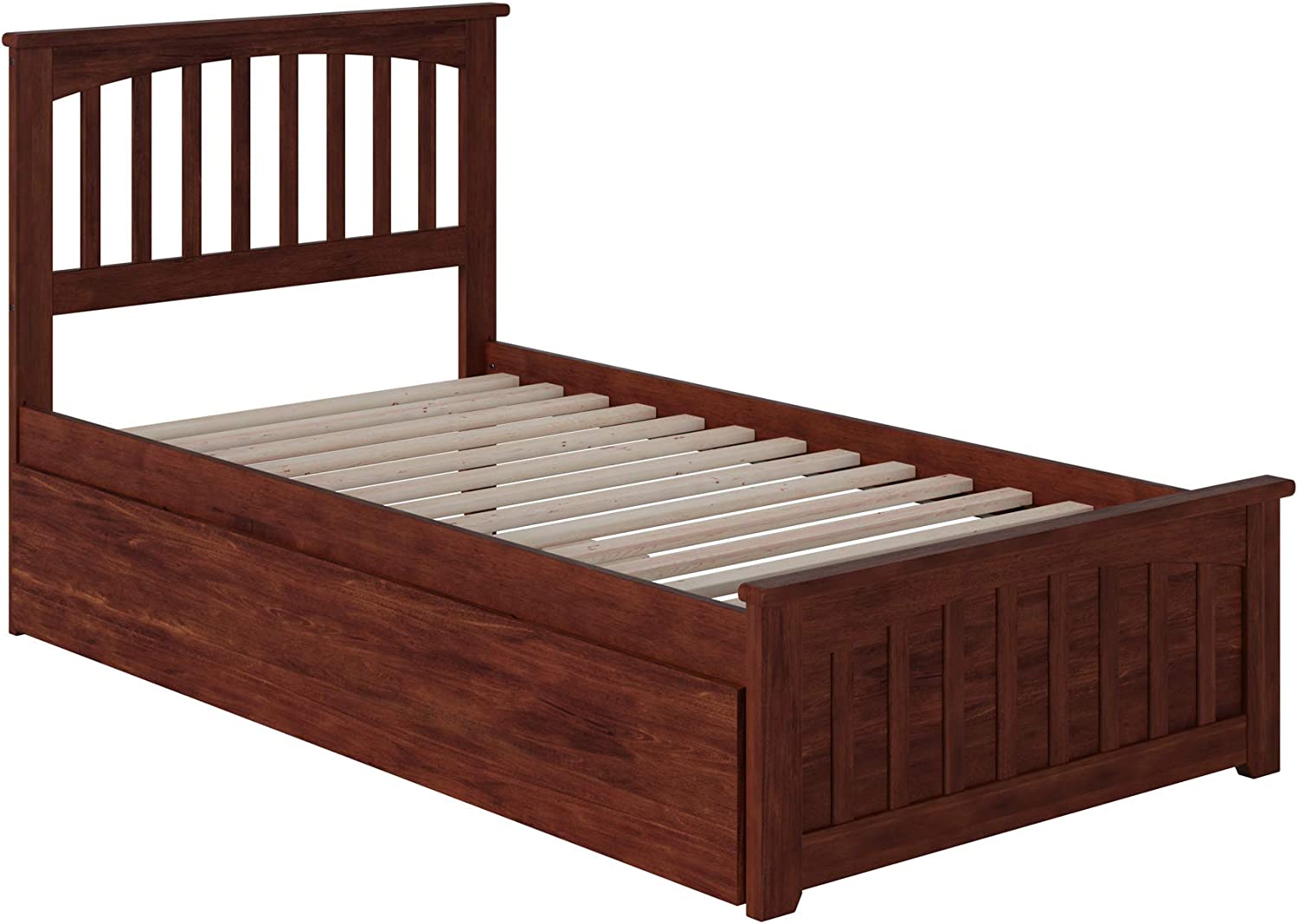 AFI Mission Platform Bed with Matching Footboard and Turbo Charger with Twin Extra Long Trundle, XL, Walnut
