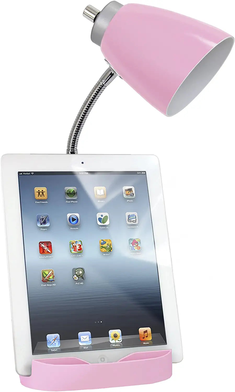 Limelights LD1057-PNK iPad Tablet Stand Book, Pink Gooseneck Organizer Desk Lamp with Holder and Charging Outlet