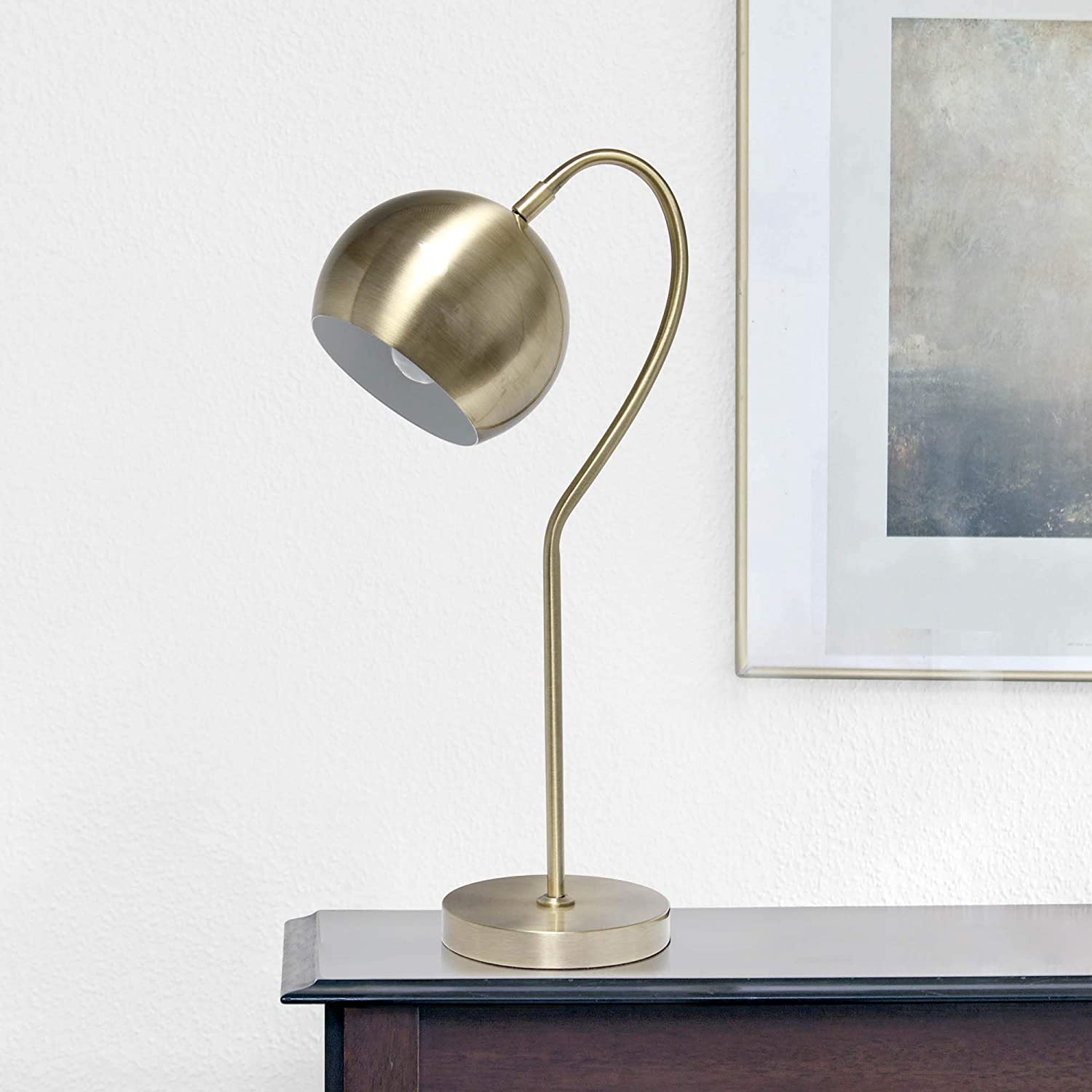 Lalia Home Decorative Mid Century Curved Table Lamp with Dome Shade, Antique Brass
