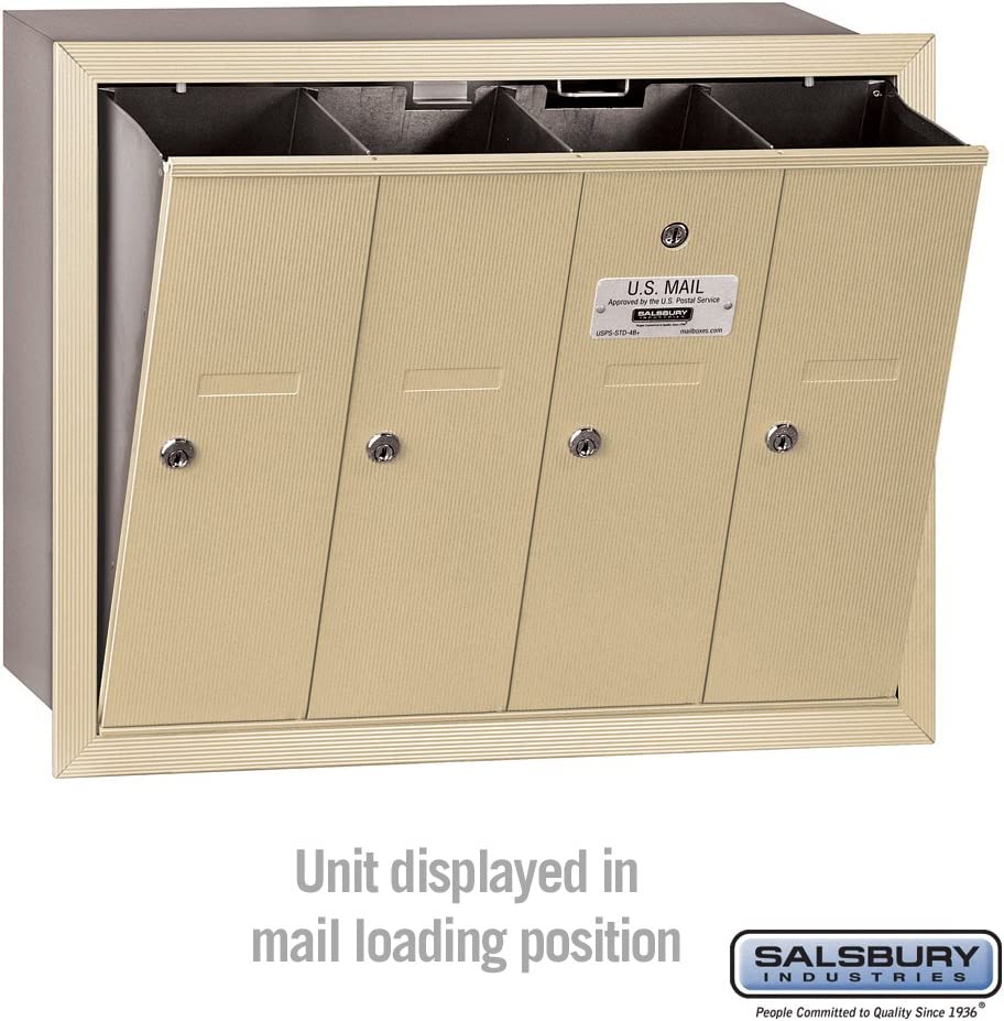 Salsbury Vertical Mailbox - 4 Doors - Sandstone - Recessed Mounted - USPS Access