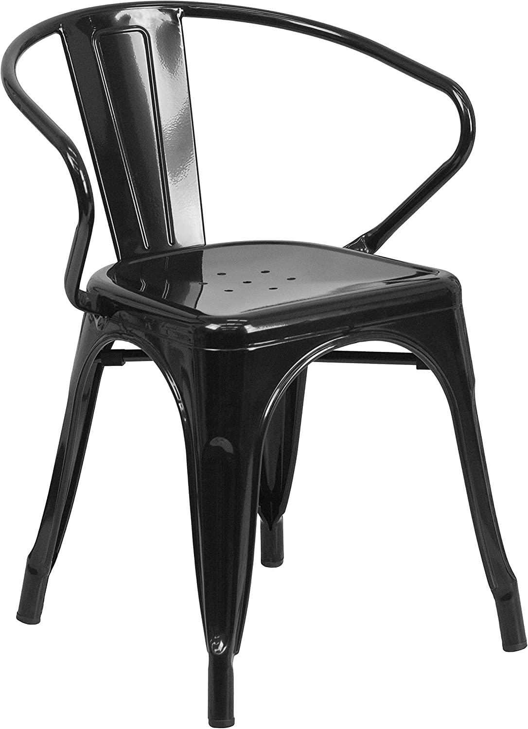 Flash Furniture Commercial Grade 31.5&#34; x 63&#34; Rectangular Black Metal Indoor-Outdoor Table Set with 6 Arm Chairs