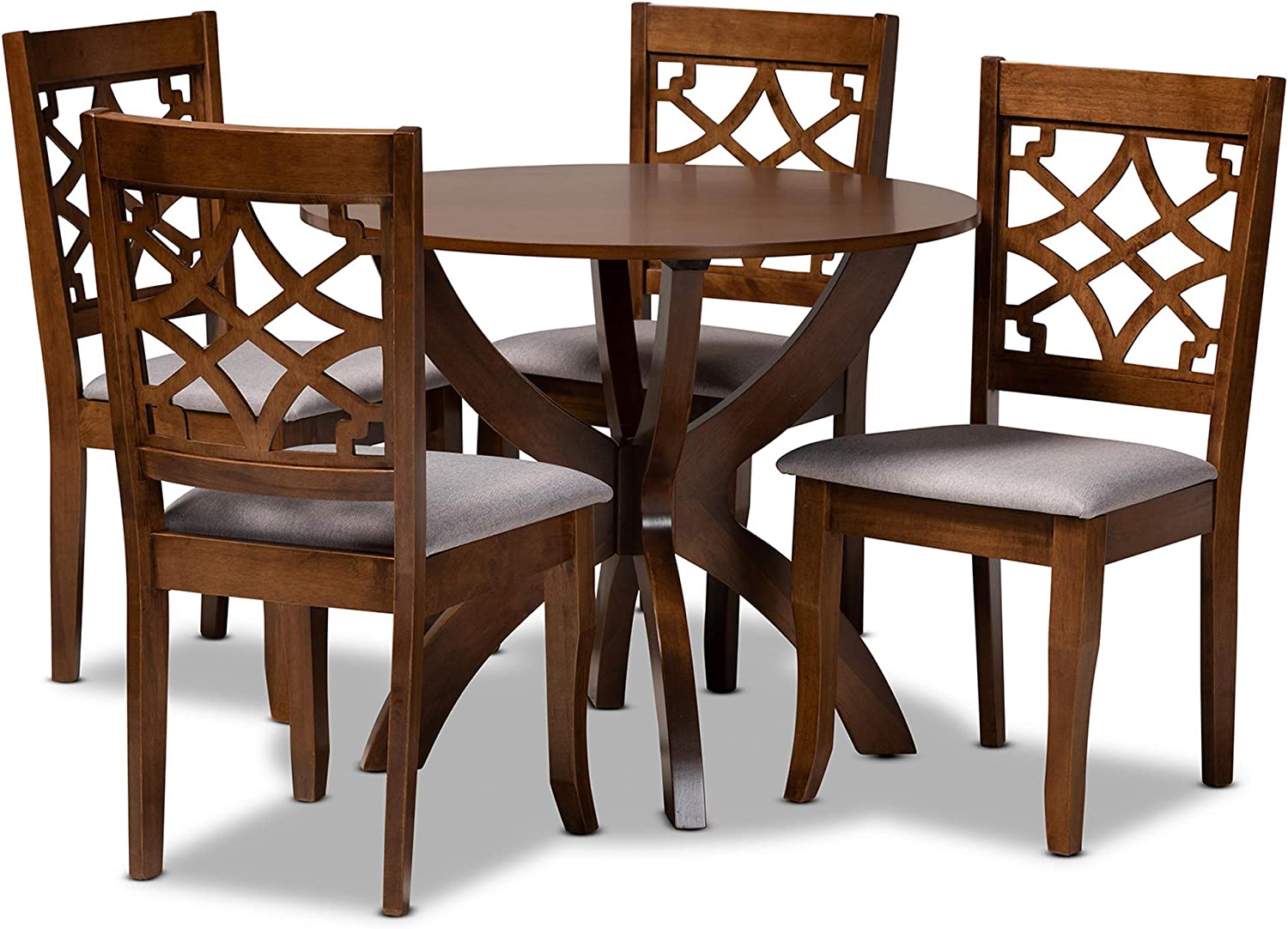 Baxton Studio Sandra Modern and Contemporary Grey Fabric Upholstered and Walnut Brown Finished Wood 5-Piece Dining Set