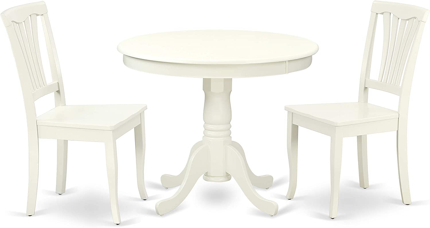 East West Furniture ANAV3-WHI-W 3 Pc Small Kitchen Table and Chairs Set-Small Table Plus 2 Dining Chairs