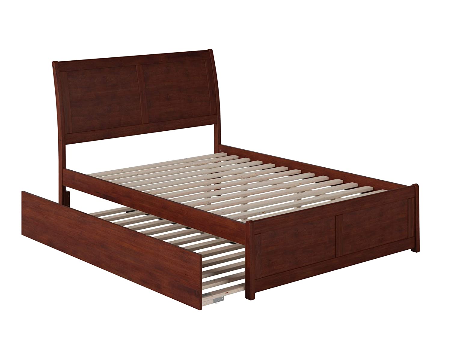 AFI Portland Platform Bed with Matching Footboard and Turbo Charger with Twin Size Urban Trundle, Full, Walnut