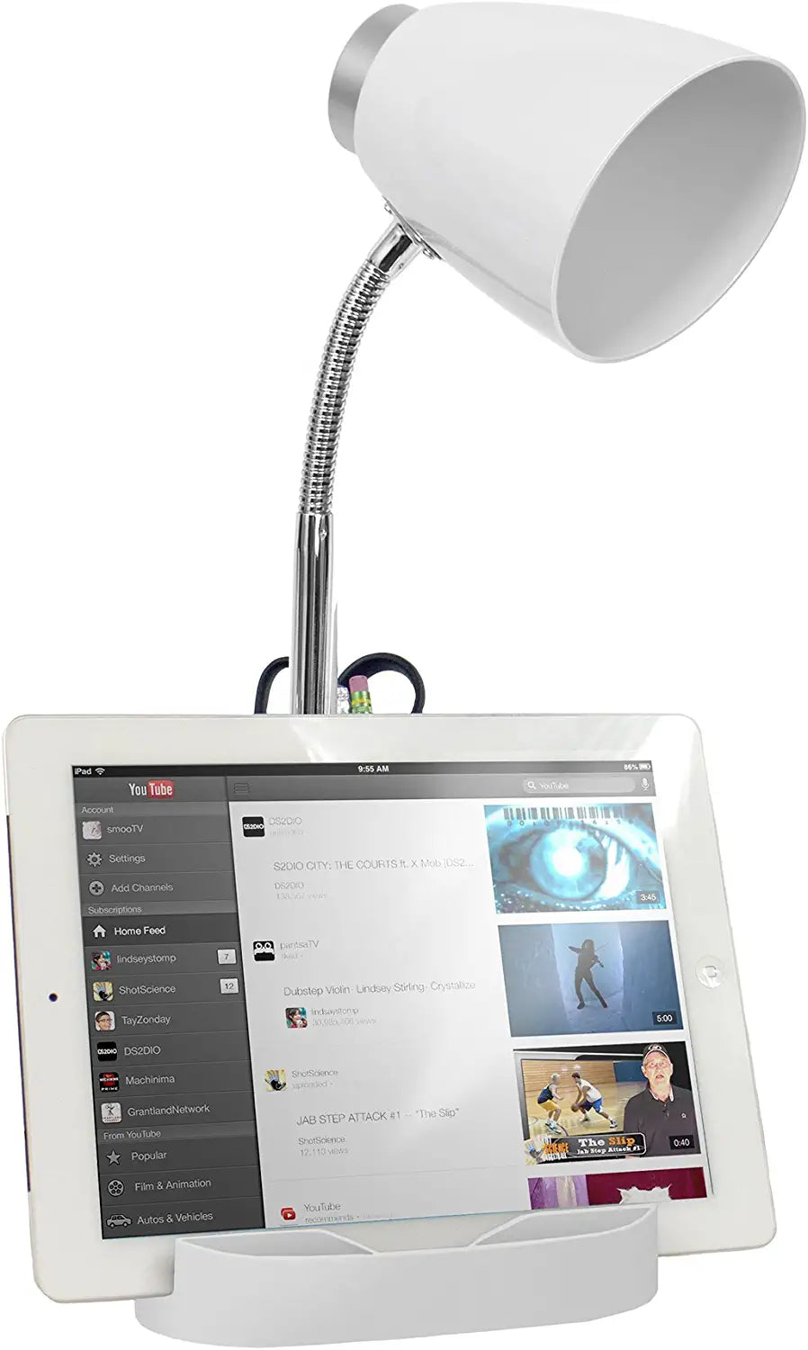 Limelights LD1002-WHT Gooseneck Organizer iPad Stand or Book Holder Desk Lamp, White