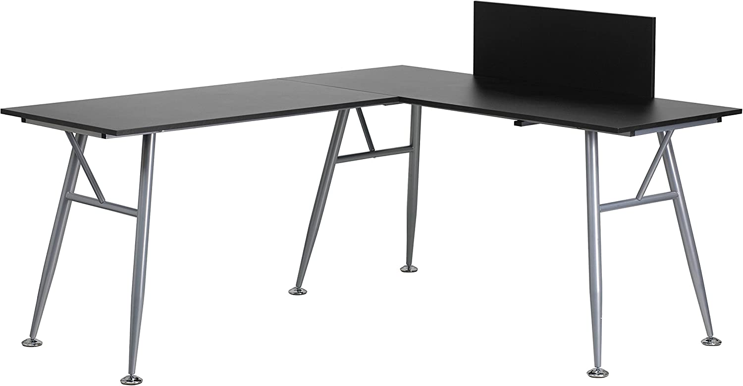 Flash Furniture Beech Laminate L-Shape Computer Desk with White Metal Frame