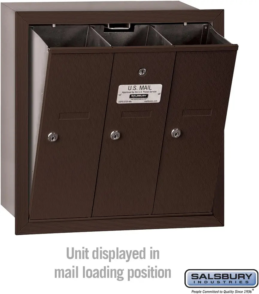 Salsbury Industries 3503ZRP Recessed Mounted Vertical Mailbox with Master Commercial Lock, Private Access and 3 Doors, Bronze