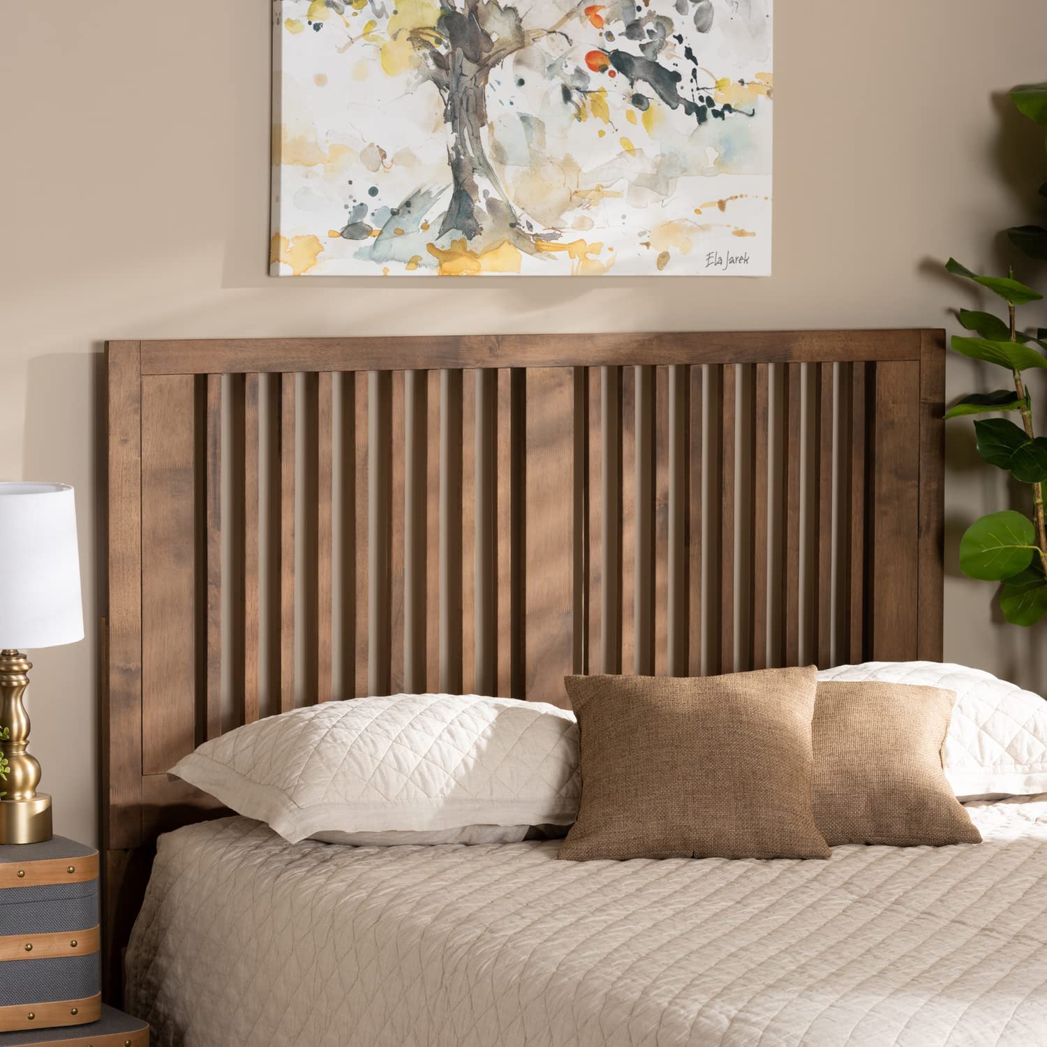 Baxton Studio Harena Modern and Contemporary Transitional Ash Walnut Finished Wood Queen Size Headboard