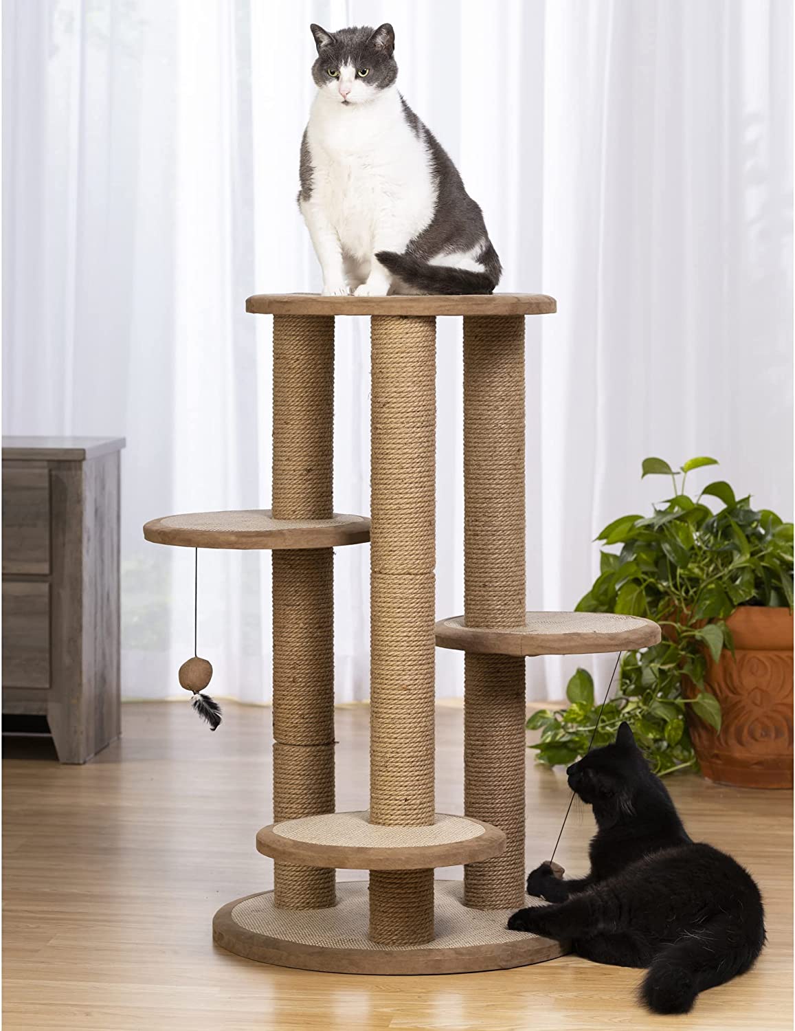 Prevue Pet Products 7150 Kitty Power Paws Multi-Platform Posts with Tassels Cat Scratcher, Natural