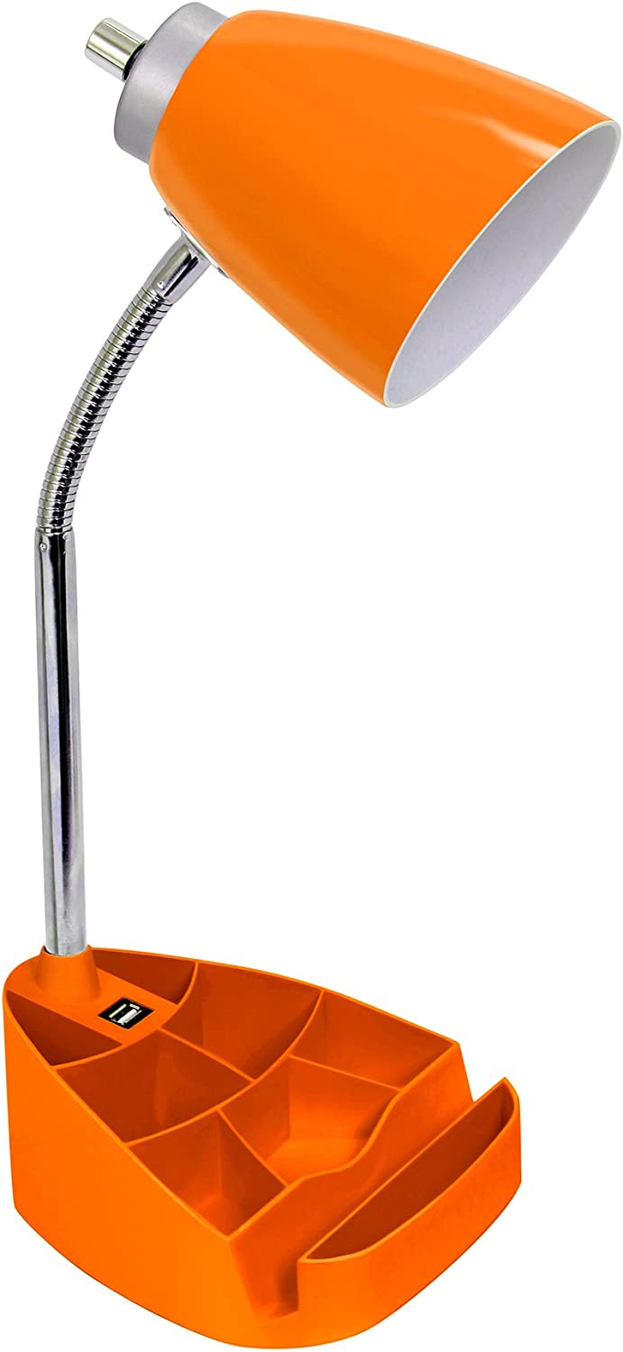 Limelights LD1056-ORG iPad Tablet Stand Book, Orange Gooseneck Organizer Desk Lamp with Holder and USB Port