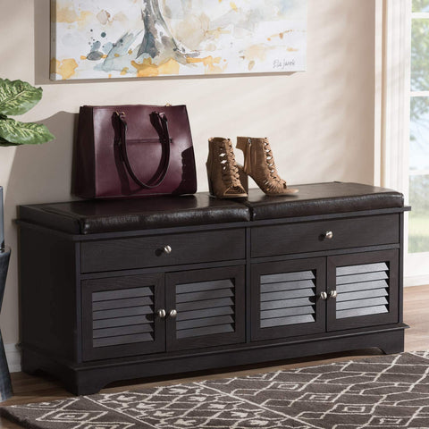 Baxton Studio Leo Modern and Contemporary Dark Brown Wood 2-Drawer Shoe Storage Bench Brown//Dark Wood/Contemporary/Particle Board/MDF