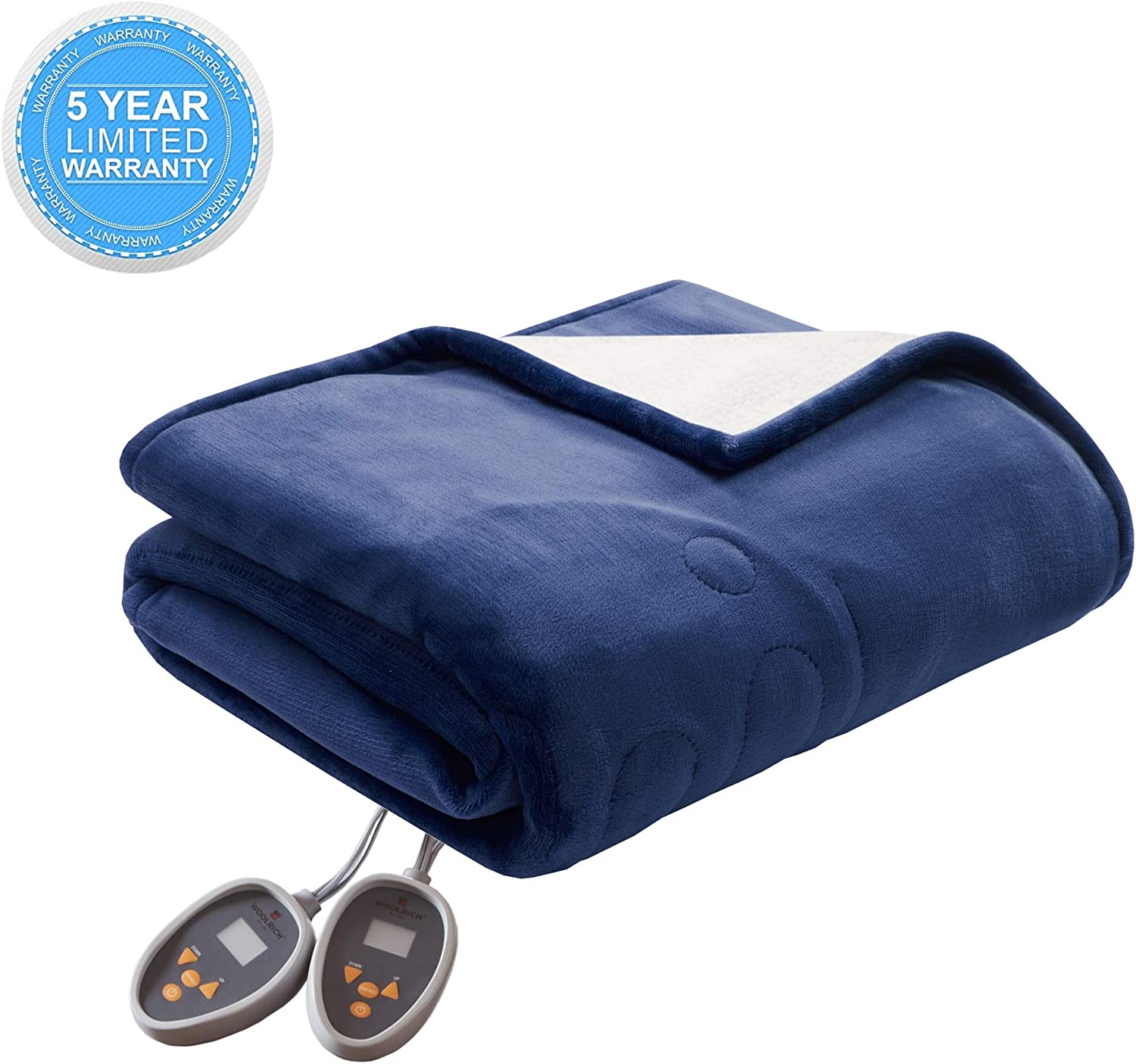 Woolrich Heated Plush to Berber Electric Blanket Throw Ultra Soft Knitted , Super Warm and Snuggly Cozy with Auto Shut Off and Multi Heat Level Setting Controllers, Twin: 62x84", Indigo (WR54-1759)