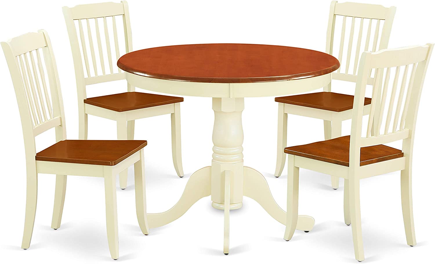 East West Furniture 5PC Round 36 inch Table and 4 vertical slatted Chairs, Buttermilk &amp; Cherry