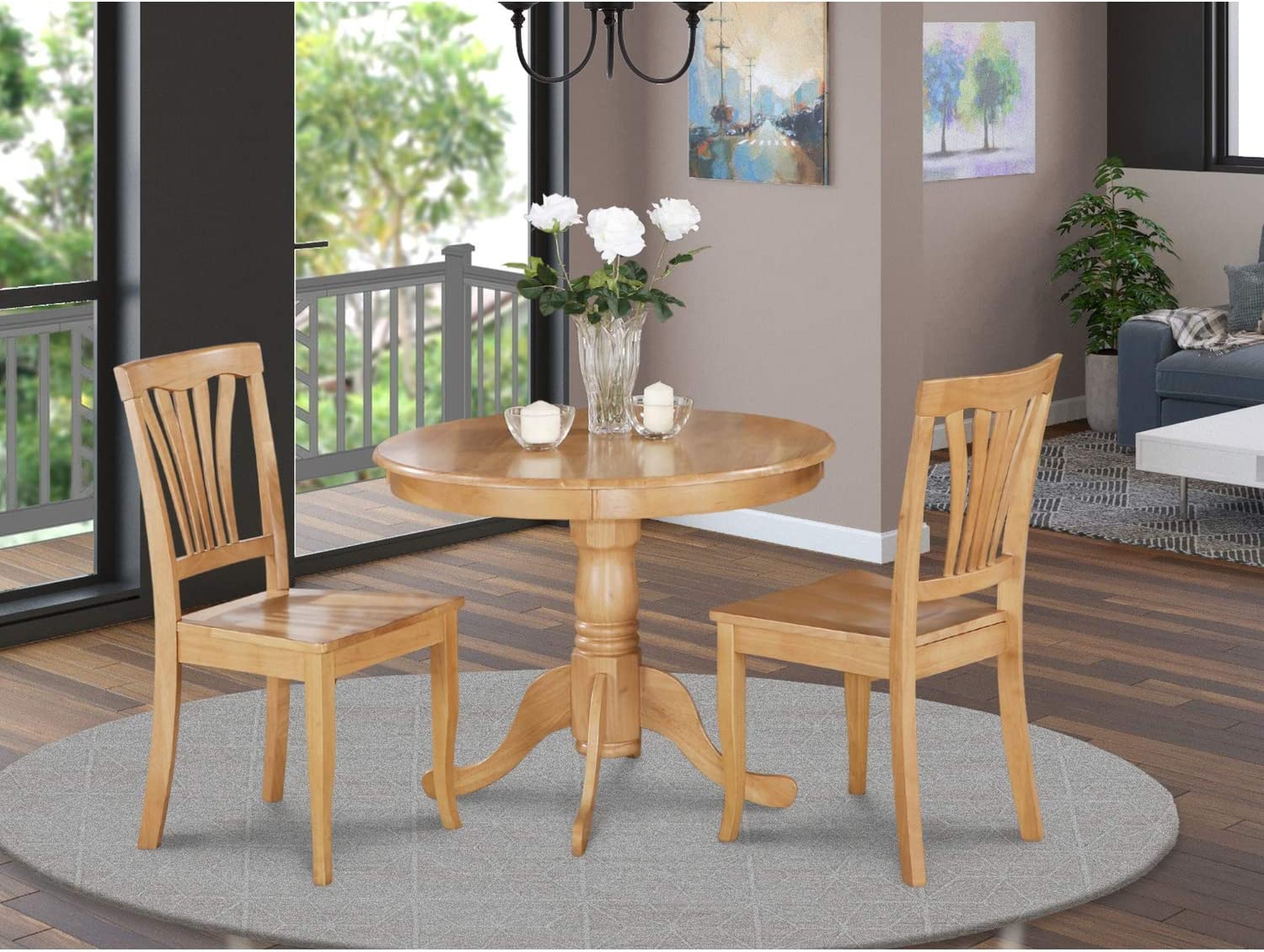 East West Furniture ANAV3-WHI-W 3 Pc Small Kitchen Table and Chairs Set-Small Table Plus 2 Dining Chairs