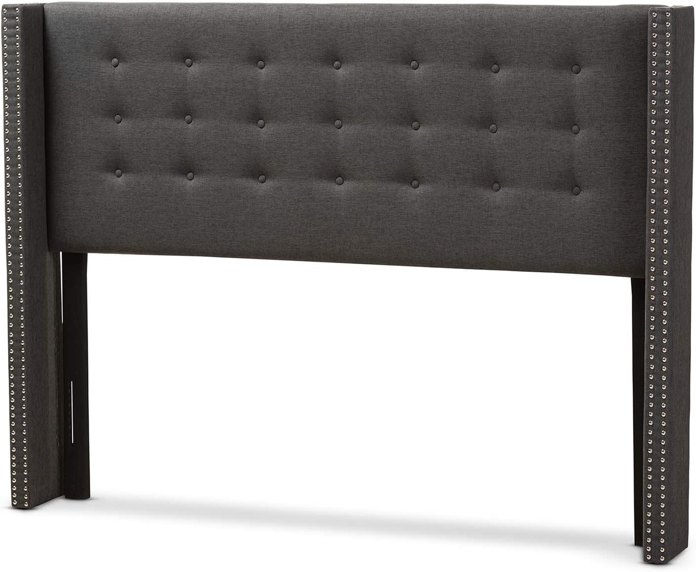 Baxton Studio Ginaro Modern And Contemporary Dark Grey Fabric Button-Tufted Nail head King Size Winged Headboard