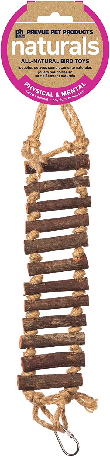 Prevue Pet Products Naturals Rope Ladder Bird Toy, Wood Stairs Climbing Activity Attachment for Birdcage, Earth Tone Brown