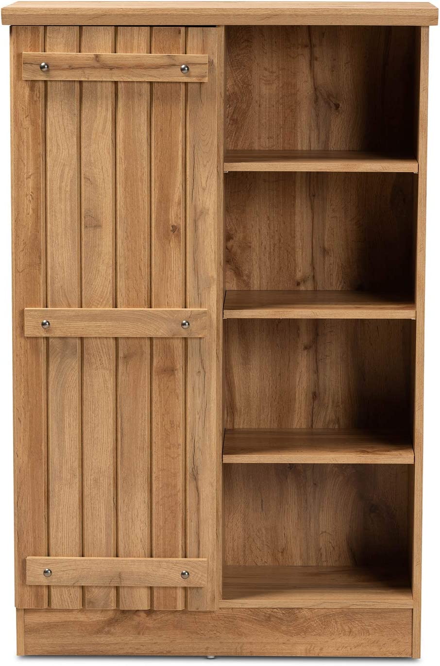 Baxton Studio Eren Modern and Contemporary Farmhouse Natural Oak Brown Finished Wood 1-Door Shoe Cabinet