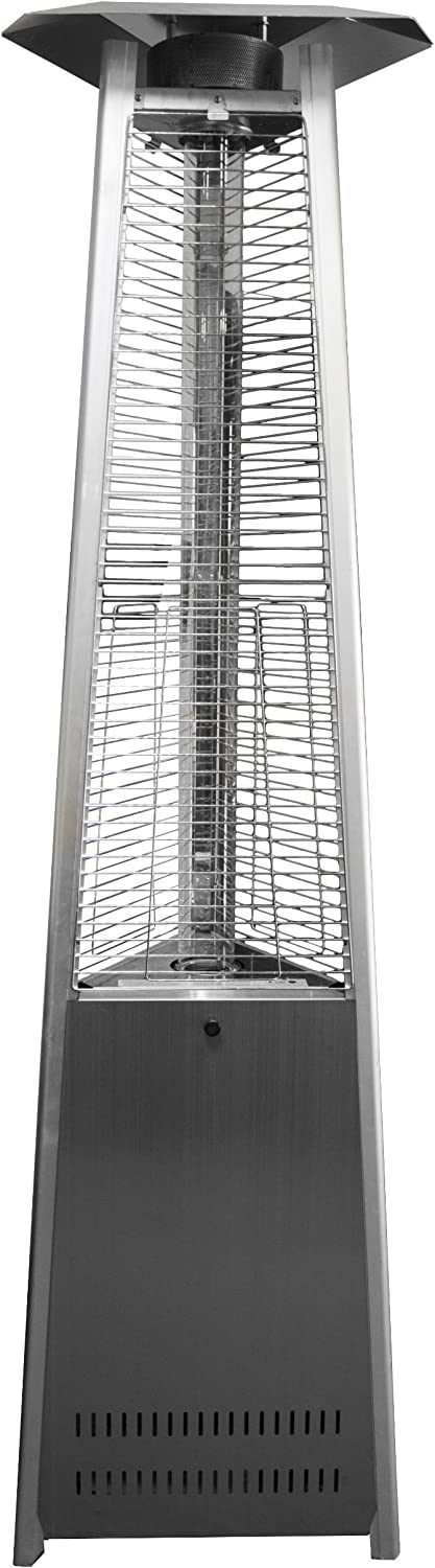 Hiland HLDS01-WCGTSS HLDS01-CGTSS Commerci al Pyramid Glass Tube Propane Patio Heater w/Wheels, Stainless Steel