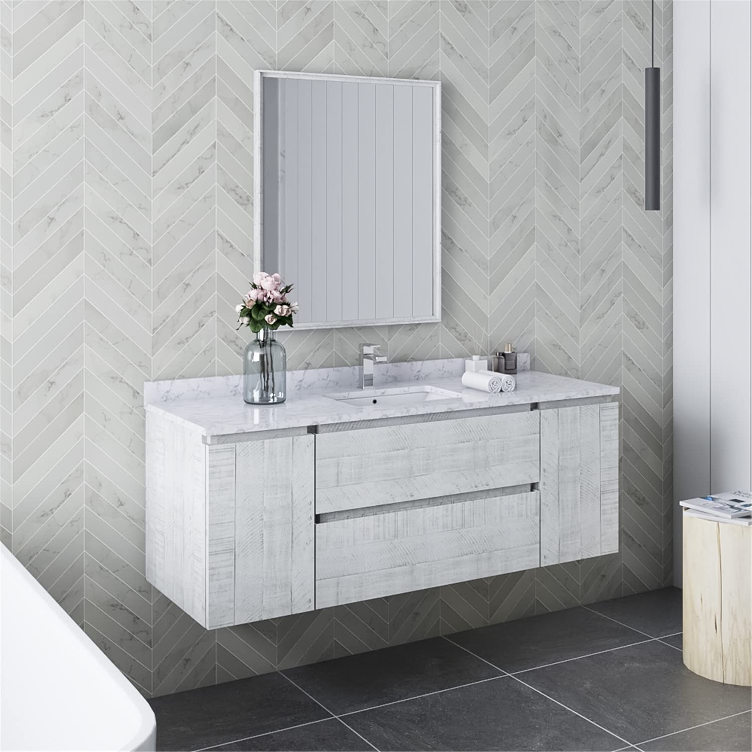 Fresca Formosa 54&#34; Wall Hung Modern Bathroom Vanity w/Mirror in Rustic White