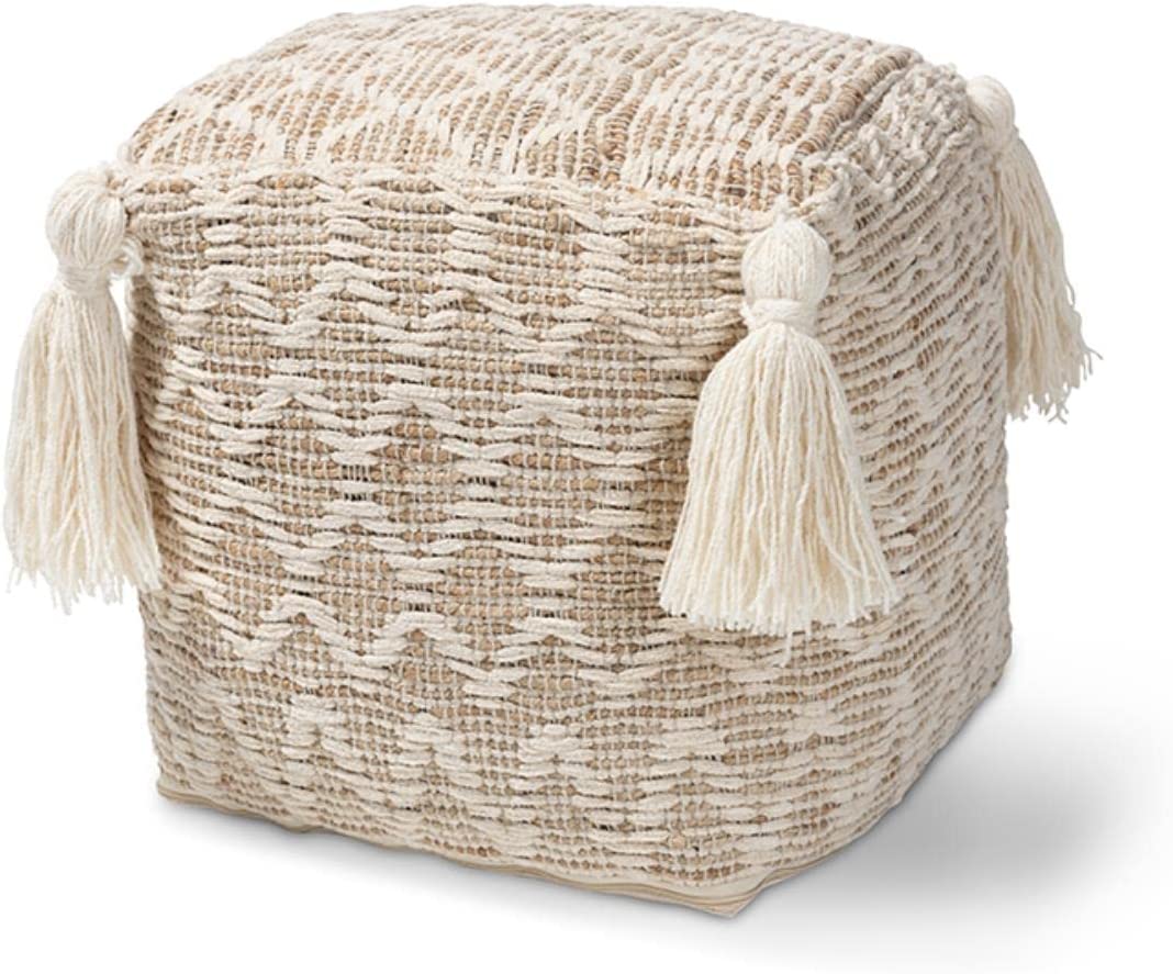 Noland Natural and Ivory Moroccan Inspired Pouf Ottoman