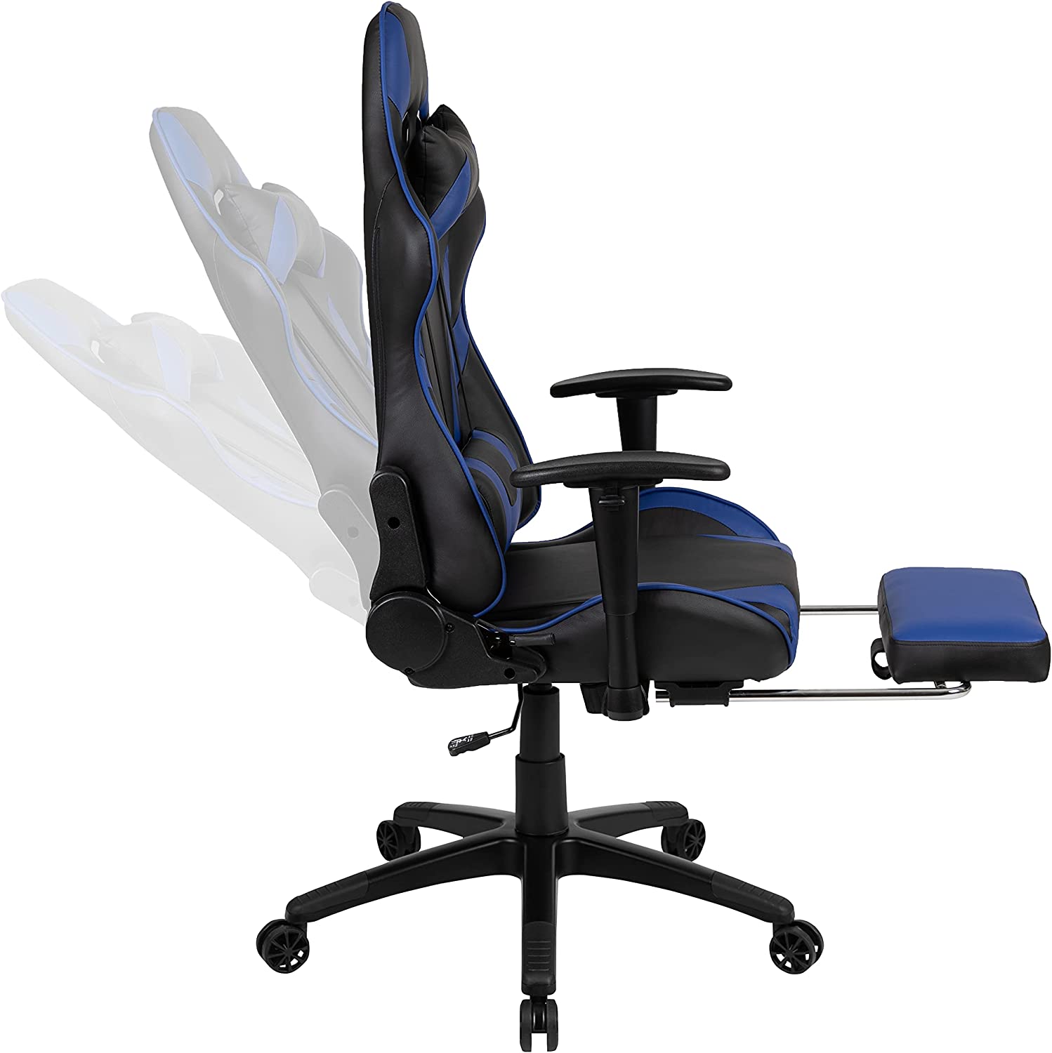 Flash Furniture Black Gaming Desk with Cup Holder/Headphone Hook and Monitor/Smartphone Stand & Blue Reclining Gaming Chair with Footrest