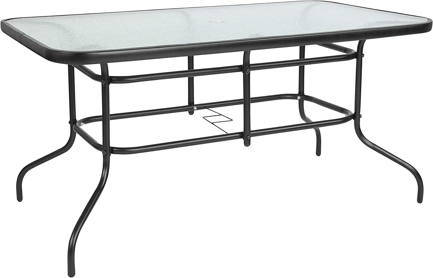 Flash Furniture 31.5&#34; x 55&#34; Rectangular Tempered Glass Metal Table with Umbrella Hole