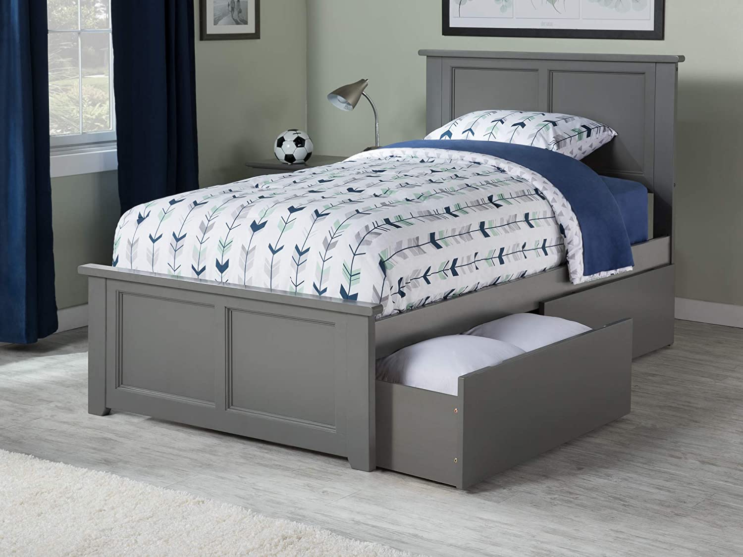 AFI Atlantic Furniture AR8616119 Madison Platform Matching Foot Board and 2 Urban Bed Drawers, Twin XL, Grey