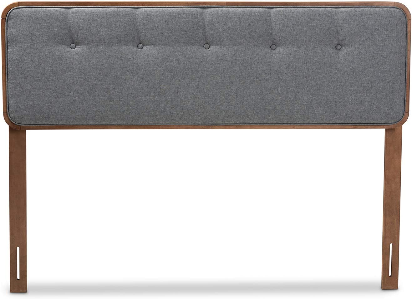 Baxton Studio Palina Mid-Century Modern Dark Grey Fabric Upholstered Walnut Brown Finished Wood Full Size Headboard