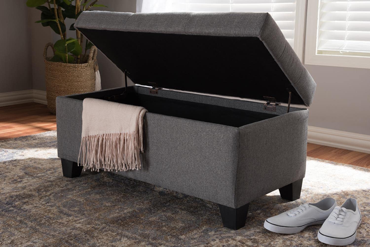 Baxton Studio Michaela Modern and Contemporary Grey Fabric Upholstered Storage Ottoman